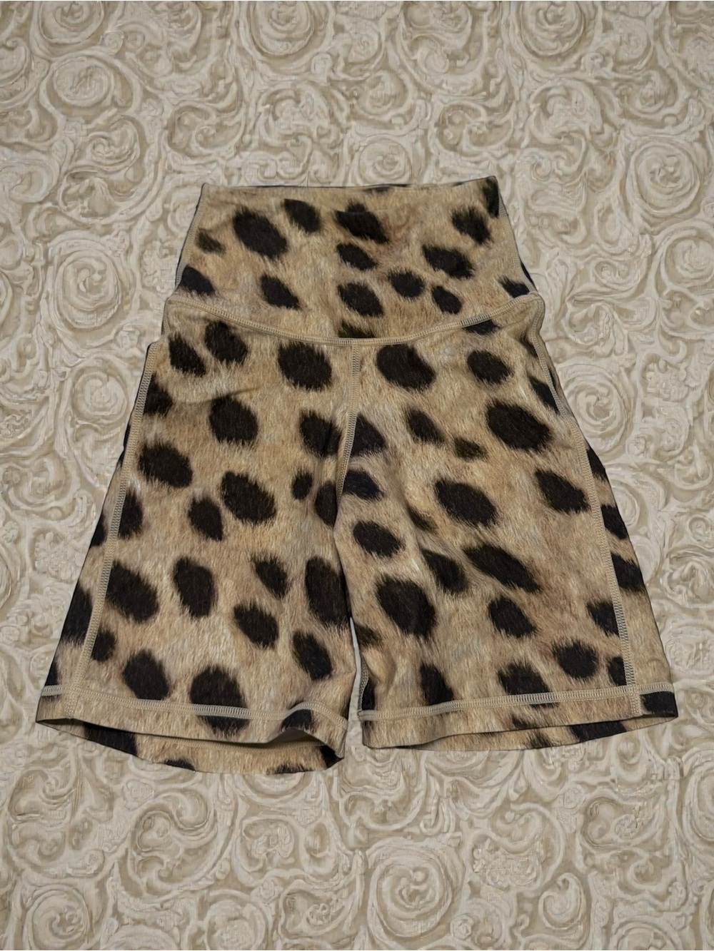 WeWoreWhat Leopard-Print High-Waist Bike Shorts in Tan and Black